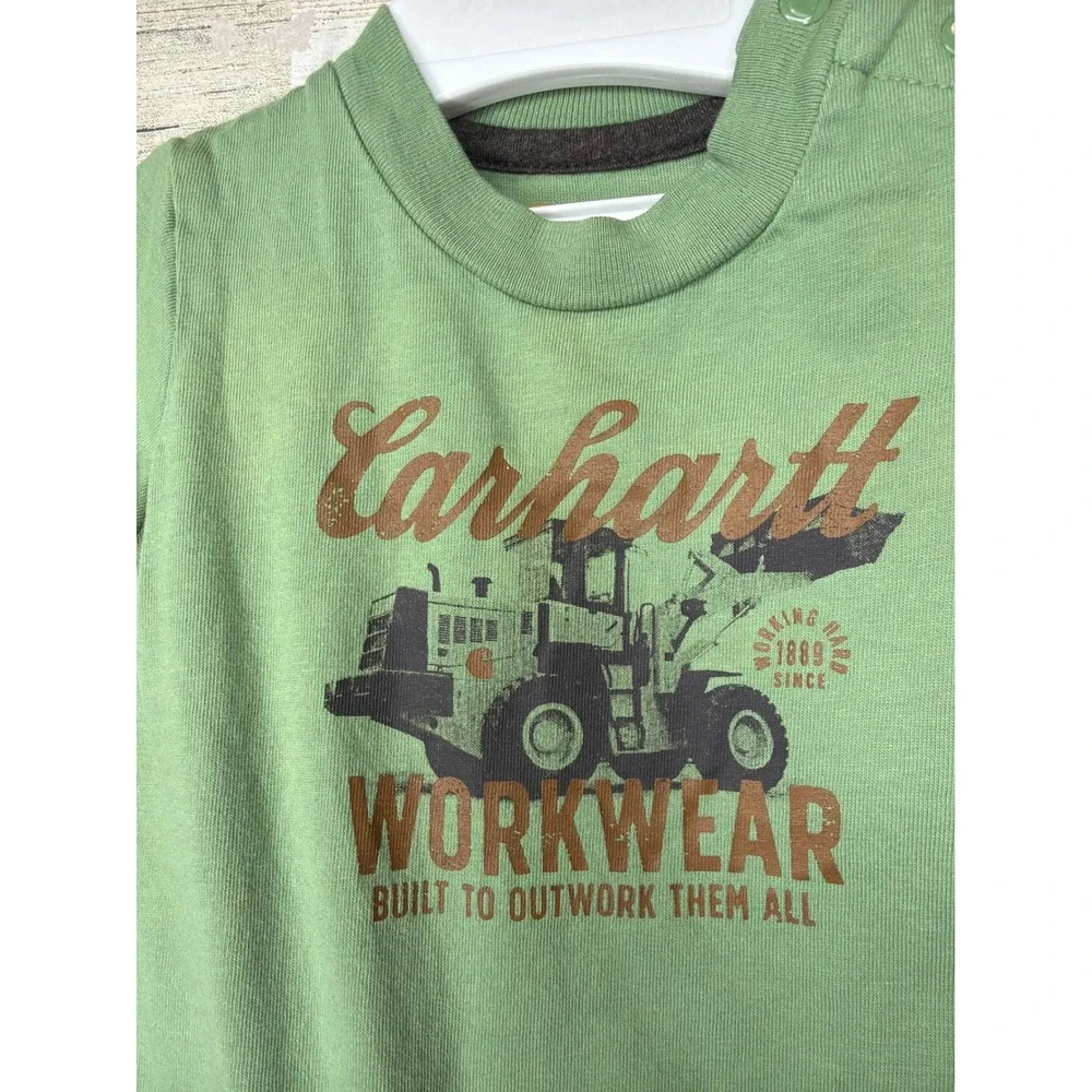 Carhartt Bodysuit Pant Set Boys 3M Green Gray Tractor Workwear Gorpcore EUC